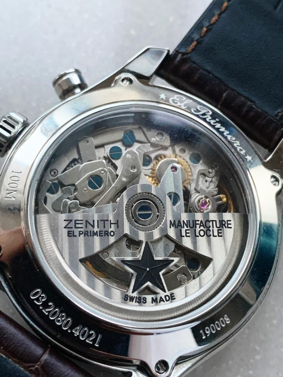 El Primero Chrono SS White Dial on Black Leather Strap A7750 - Image 6