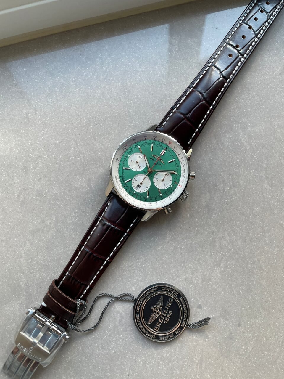 Navitimer 01 1:1 SS Green Dial on Brown leather Strap A7750 BLS Factory - Image 2