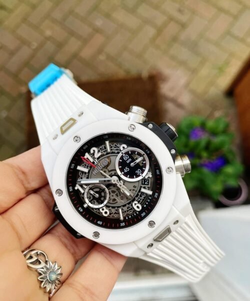Big Bang Unico White Ceramic HBF 1:1 Best Edition Black Skeleton Dial on Whtie Rubber Strap A1242