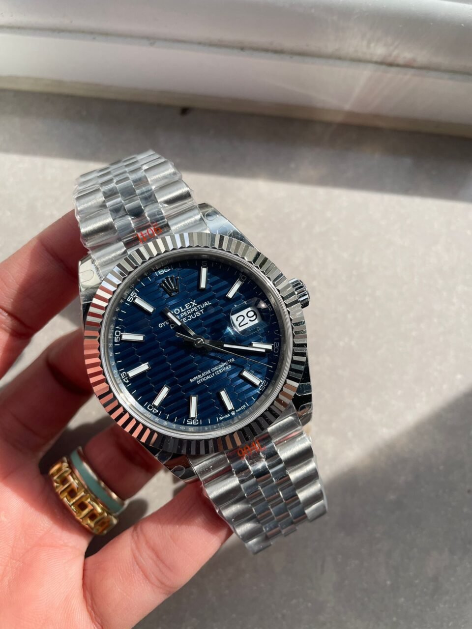 DateJust 41  SS VSF 1:1 Best Edition 904L Steel Blue Textured Dial on SS Jubilee bracelet - Image 4