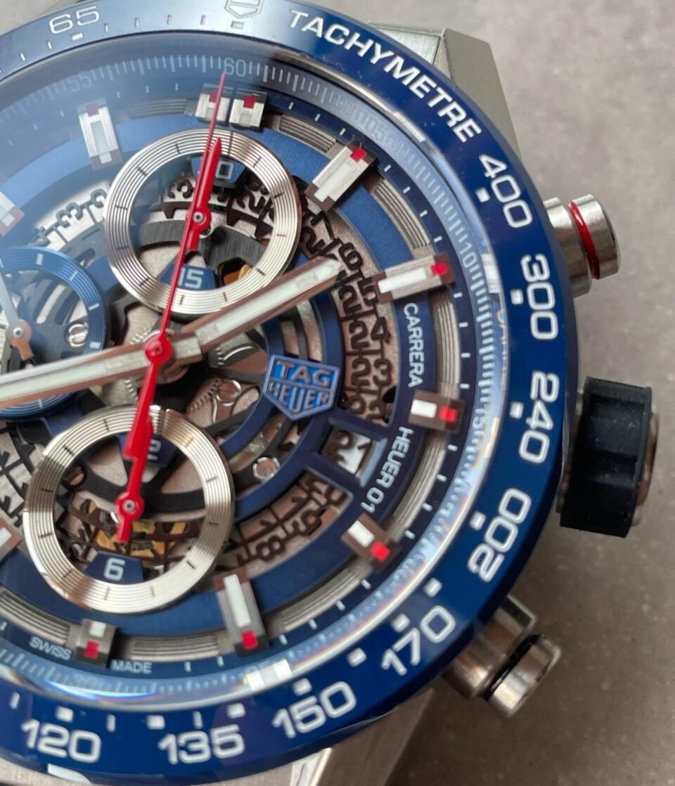 Calibre Heuer 01 Chrono 43mm Ceramic XF 1:1 Best Edition Skeleton Blue Dial on stainless steel strap A1887 - Image 4