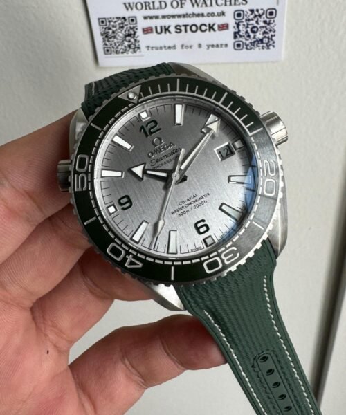 Planet Ocean 600M 43.5mm Green Ceramic Bezel SS VSF 1:1 Best Edition Silver Dial on Green Rubber Strap A8900