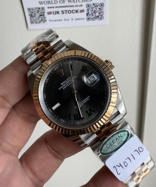 Datejust 41mm 126334 "Wimbledon" 904L RG Fluted Bezel Slate Dial on SS and RG Jubilee Bracelet Clean VR3235