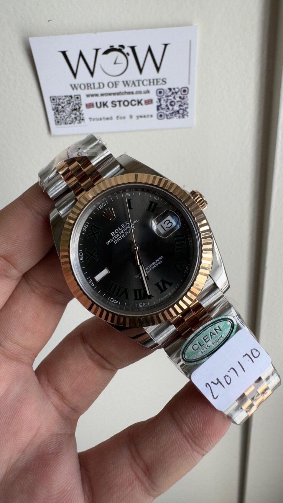 Datejust 41mm 126334 "Wimbledon" 904L RG Fluted Bezel Slate Dial on SS and RG Jubilee Bracelet Clean VR3235