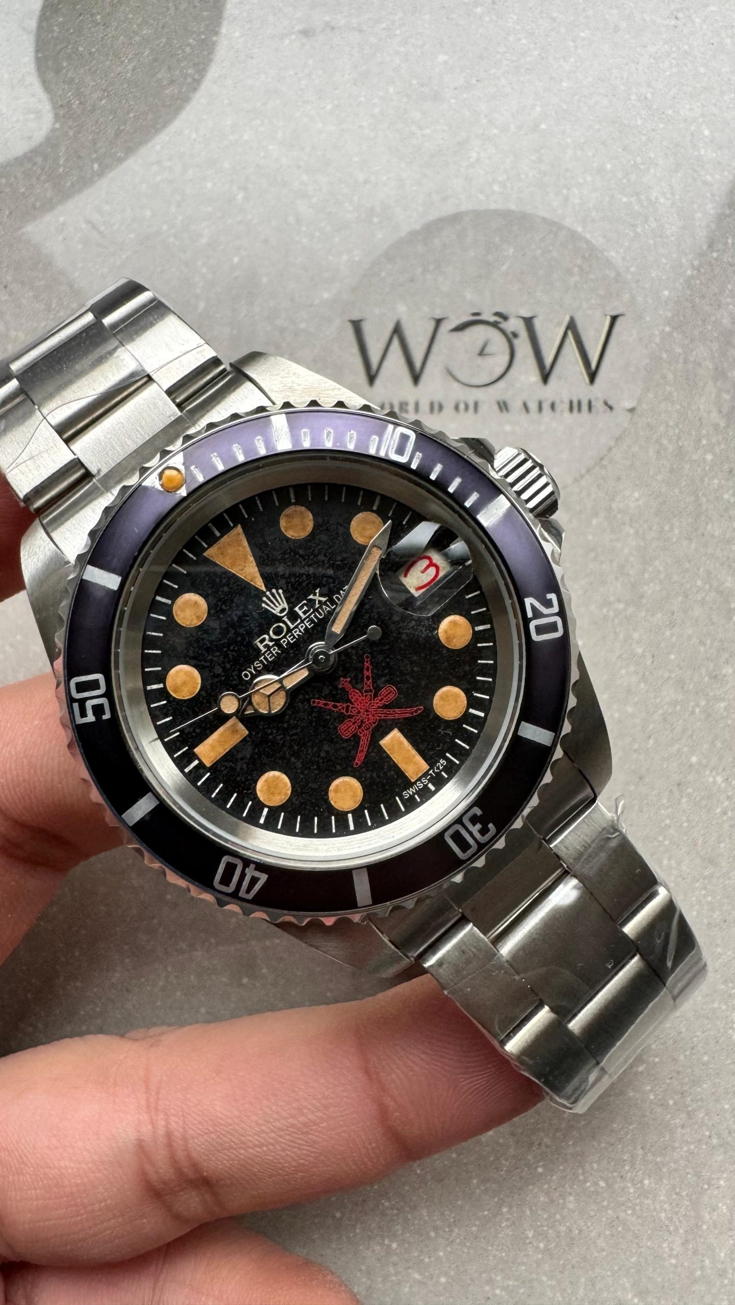 Vintage Submariner 40mm Date Kahanjar / Oman Black dial Osyter strapCustom made A2824