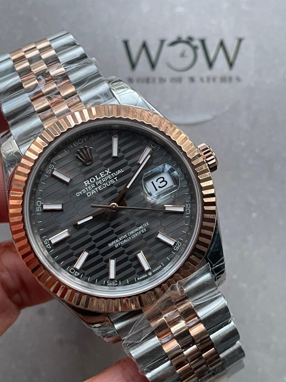 Datejust 41mm 126331 904L RG/SS Fltued Bezel Pattern Motif Grey Dial Stick on RG/SS Jubilee Bracelet VSF VS3235 - Image 2