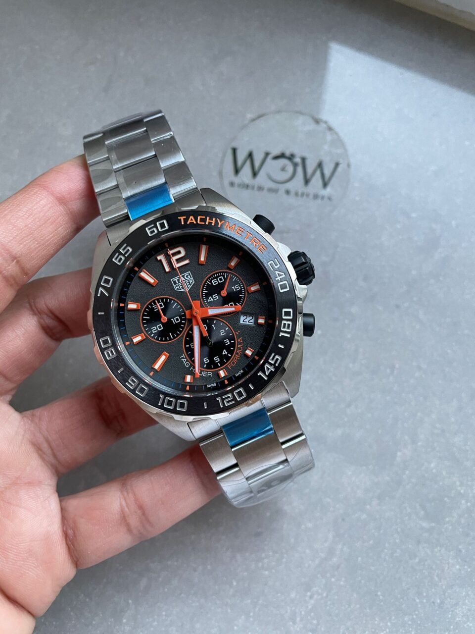 TAG Formula 1  Chronograph CAZ101AH.BA0842 43mm OGF SS Strap Grey orange dial - Image 9