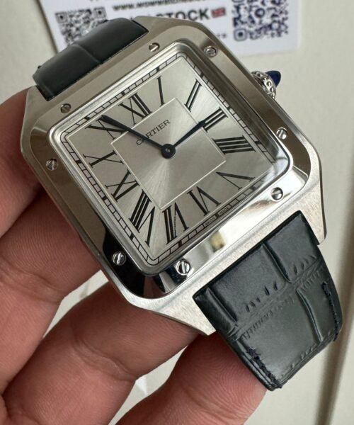 Santos Dumont 31.4mm SS AF 1:1 Best Edition Silver Dial on Black Croco Strap A157