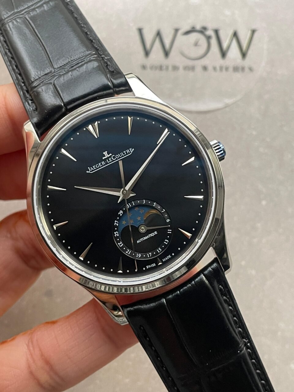 Master Ultra Thin Moon SS Black Dial on Black Leather Strap GF V4 MY9015