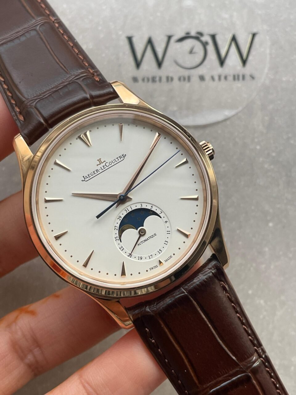 Master Ultra Thin Moon YG SS White Dial on Brown Leather Strap GF V4 MY9015