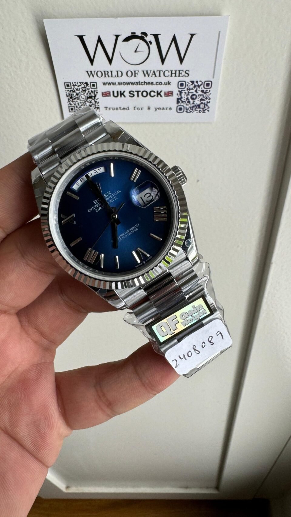 Day Date 228238 40mm 904L SS Bezel QF Gain Weight Blue Dial on SS President Bracelet A2836