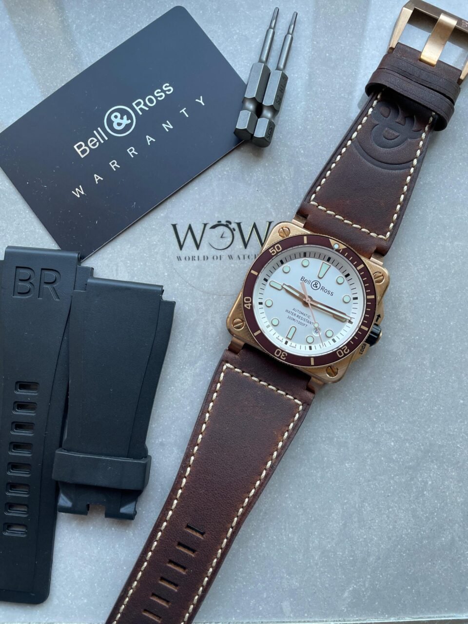 BR03-92 Diver 42mm Bronze BRF White Dial on Leather Strap A2824 - Image 7