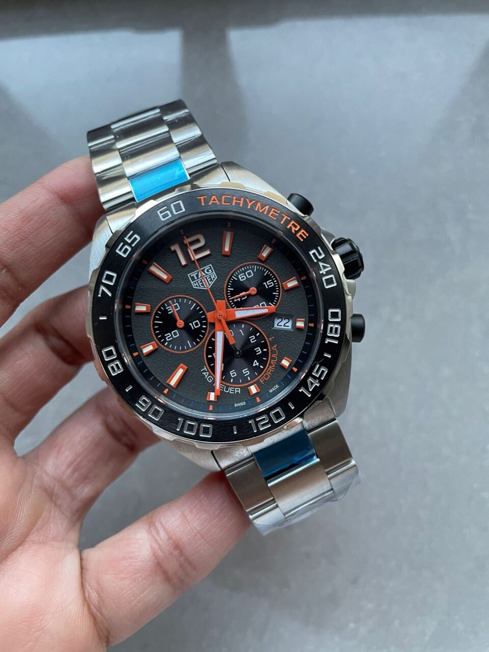 TAG Formula 1  Chronograph CAZ101AH.BA0842 43mm OGF SS Strap Grey orange dial