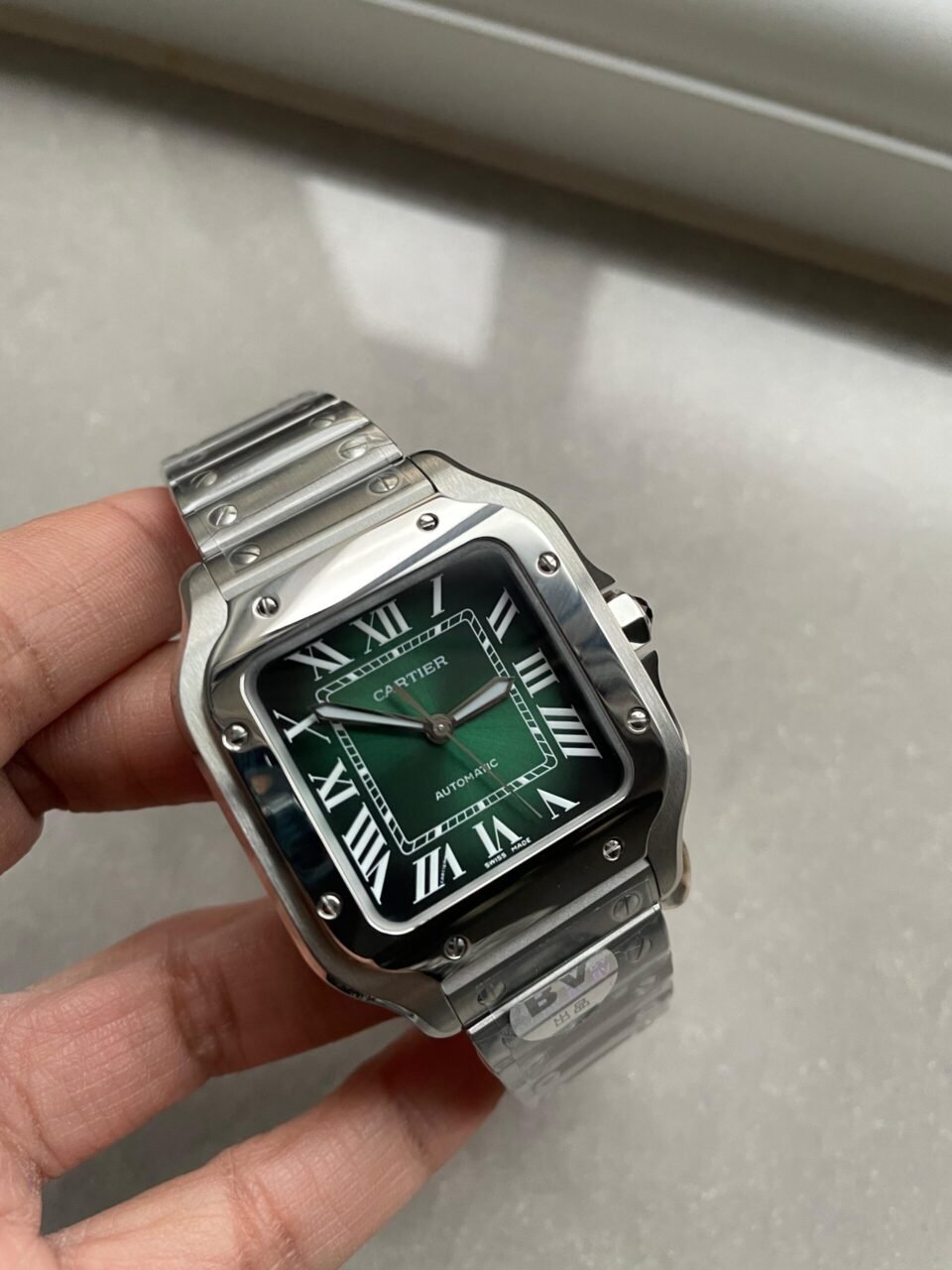 Santos de Cartier 35mm 2018 SS BVF 1:1 Best Edition Green Dial on SmartLinks Bracelet MIYOTA 9015 - Image 7