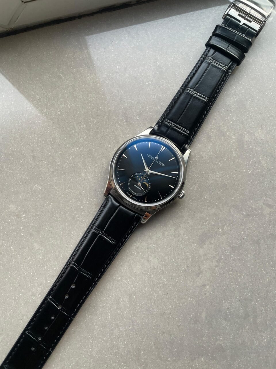 Master Ultra Thin Moon SS Black Dial on Black Leather Strap GF V4 MY9015 - Image 4