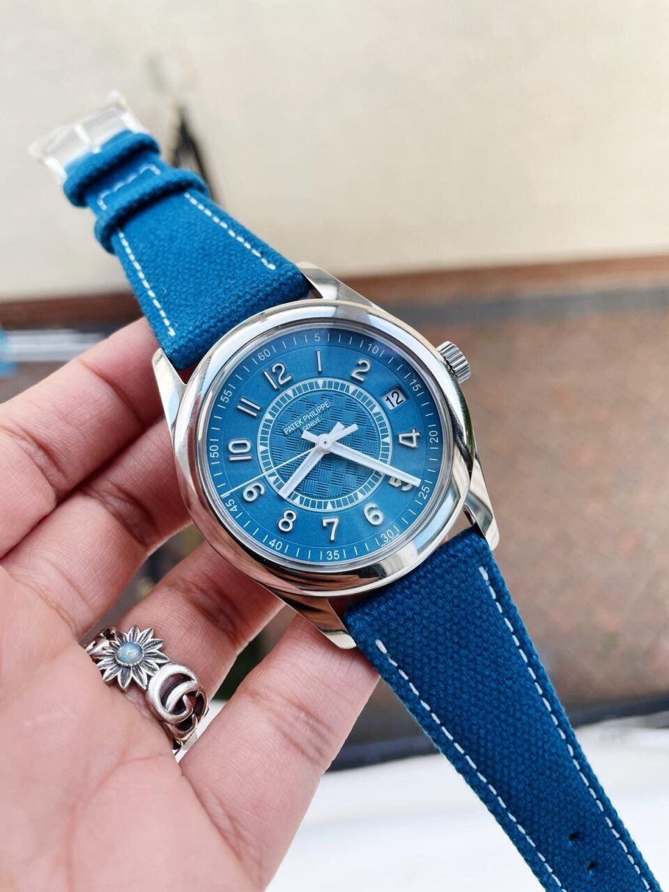 Calatrava 6007A-001 SS ZF 1:1 Best Edition Blue Dial on Blue Leather Strap A324CS