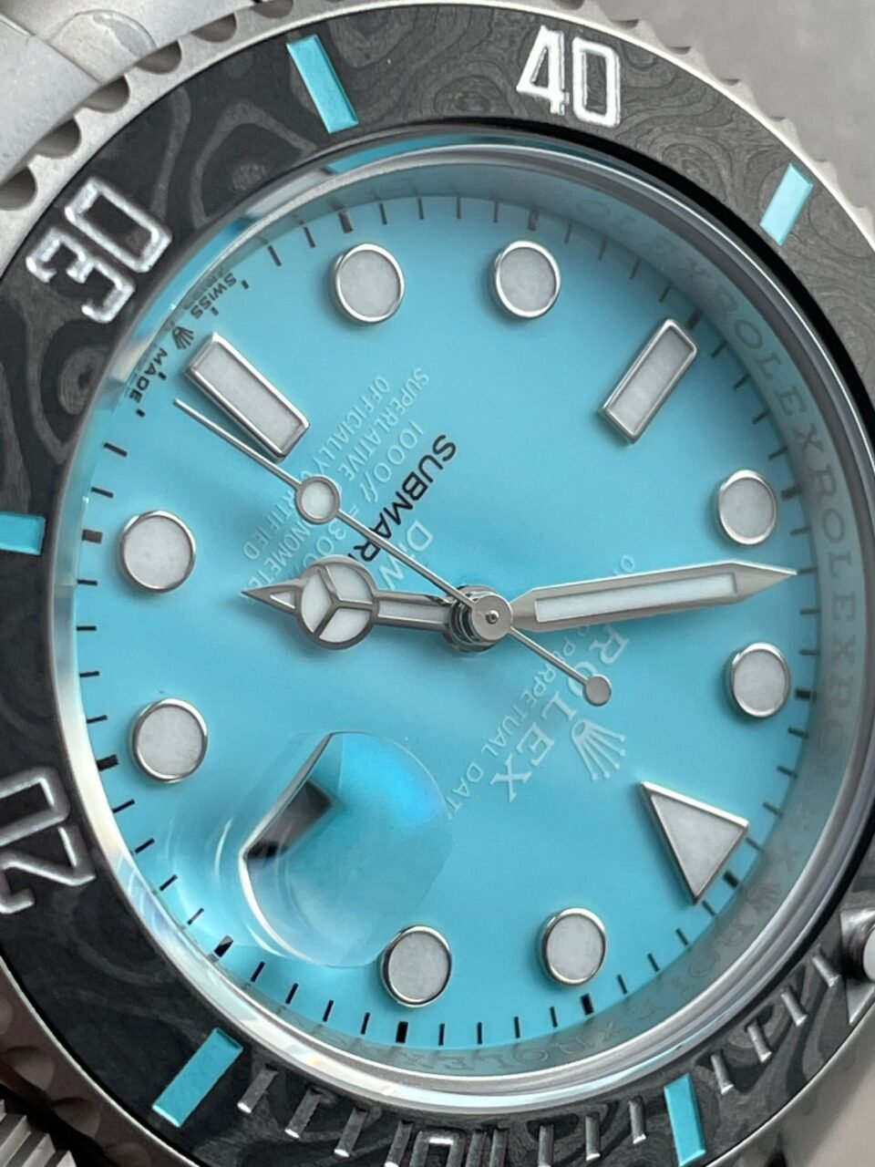 Submariner Sandblasted DIWF Best Edition Carbon Bezel Tiffany Blue Dial Dial on SS Bracelet VR3135 - Image 7