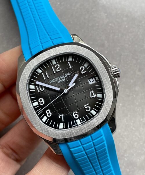 Aquanaut 5168G 42mm SS 3KF 1:1 Best Edition Black Dial on Light Blue Rubber Strap A324 V2