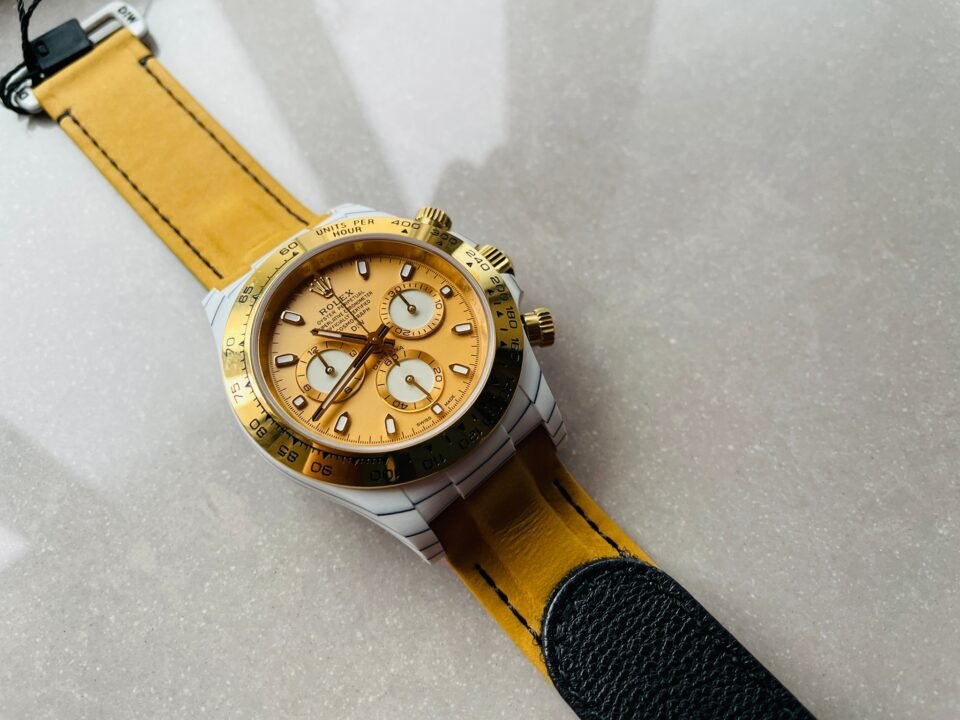 Daytona DIW White Carbon/YG DIWF Best Edition Gold Dial on Black Nylon Strap A7750 - Image 4