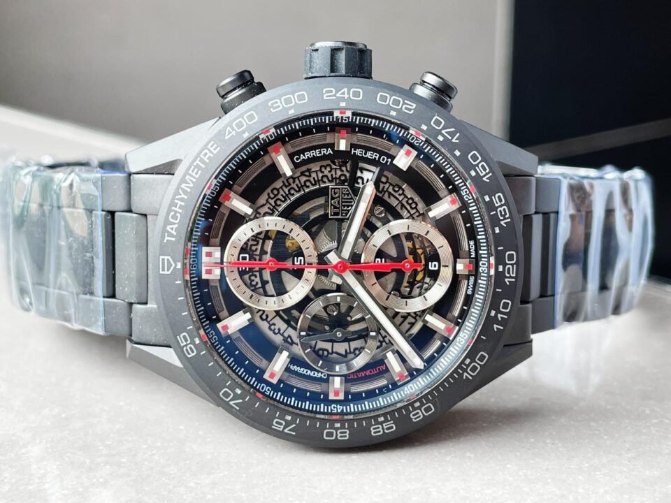 Calibre Heuer 01 Chrono 43mm Ceramic XF 1:1 Best Edition Black Skeleton Dial on Black Ceramic Strap A1887 - Image 2