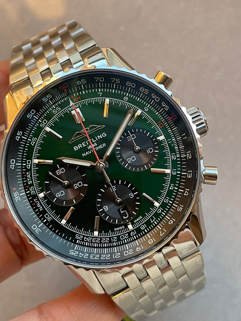 Navitimer 01 1:1 SS Green Dial on Steel Strap A7750 BLS Factory - Image 2