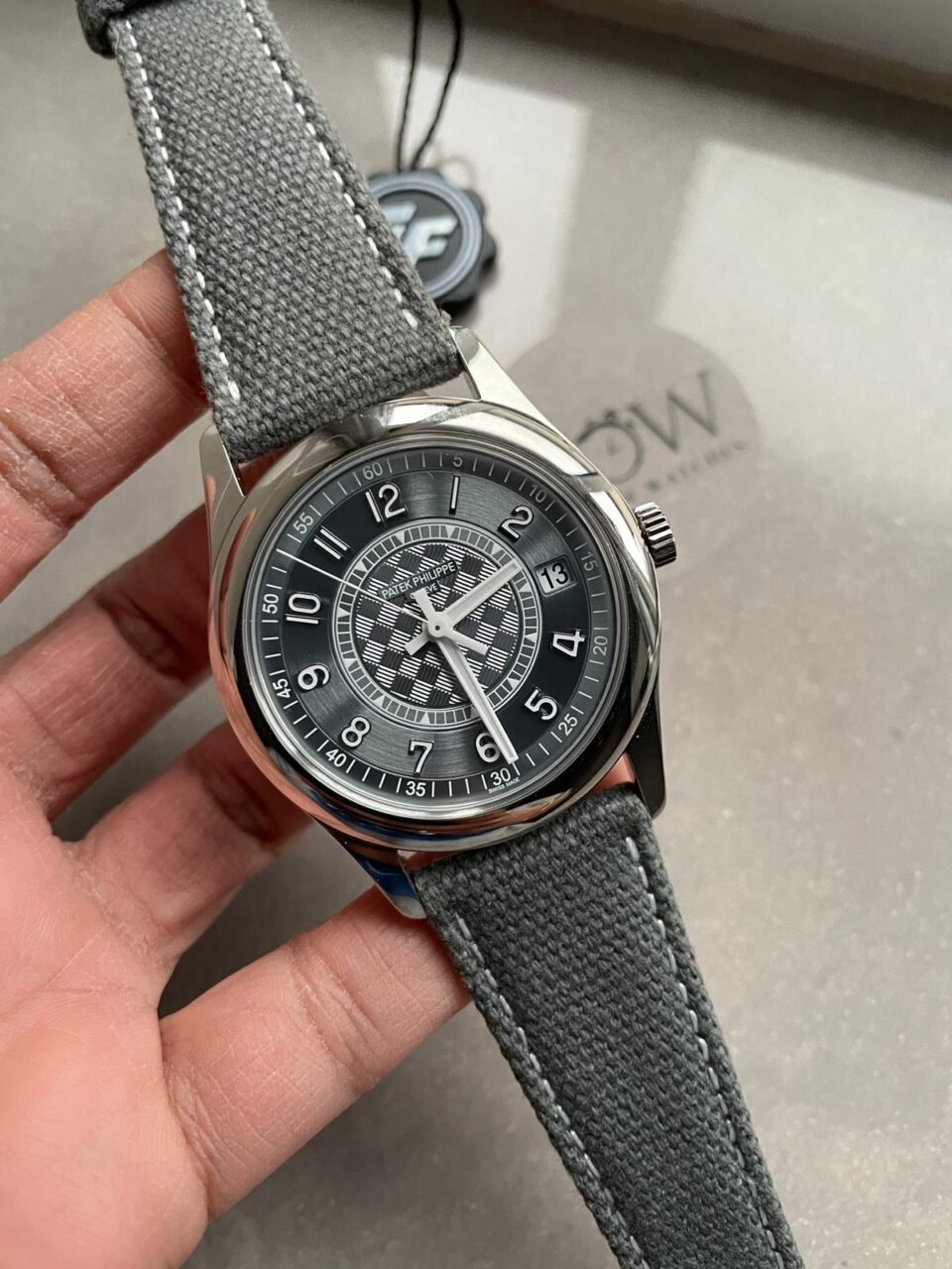 Calatrava 6007A-001 SS ZF 1:1 Best Edition Grey Dial on Grey Leather Strap A324CS - Image 2
