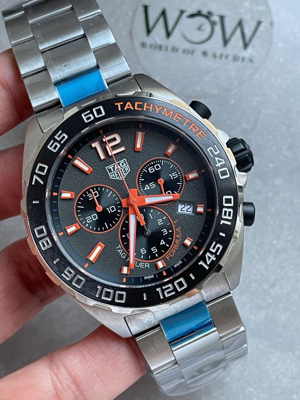 TAG Formula 1  Chronograph CAZ101AH.BA0842 43mm OGF SS Strap Grey orange dial - Image 2