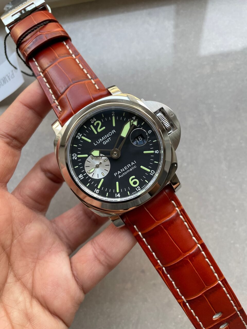 Luminor GMT 44mm PAM00088 SS Black Dial on Leather Strap VSF A7750 pam088 - Image 4