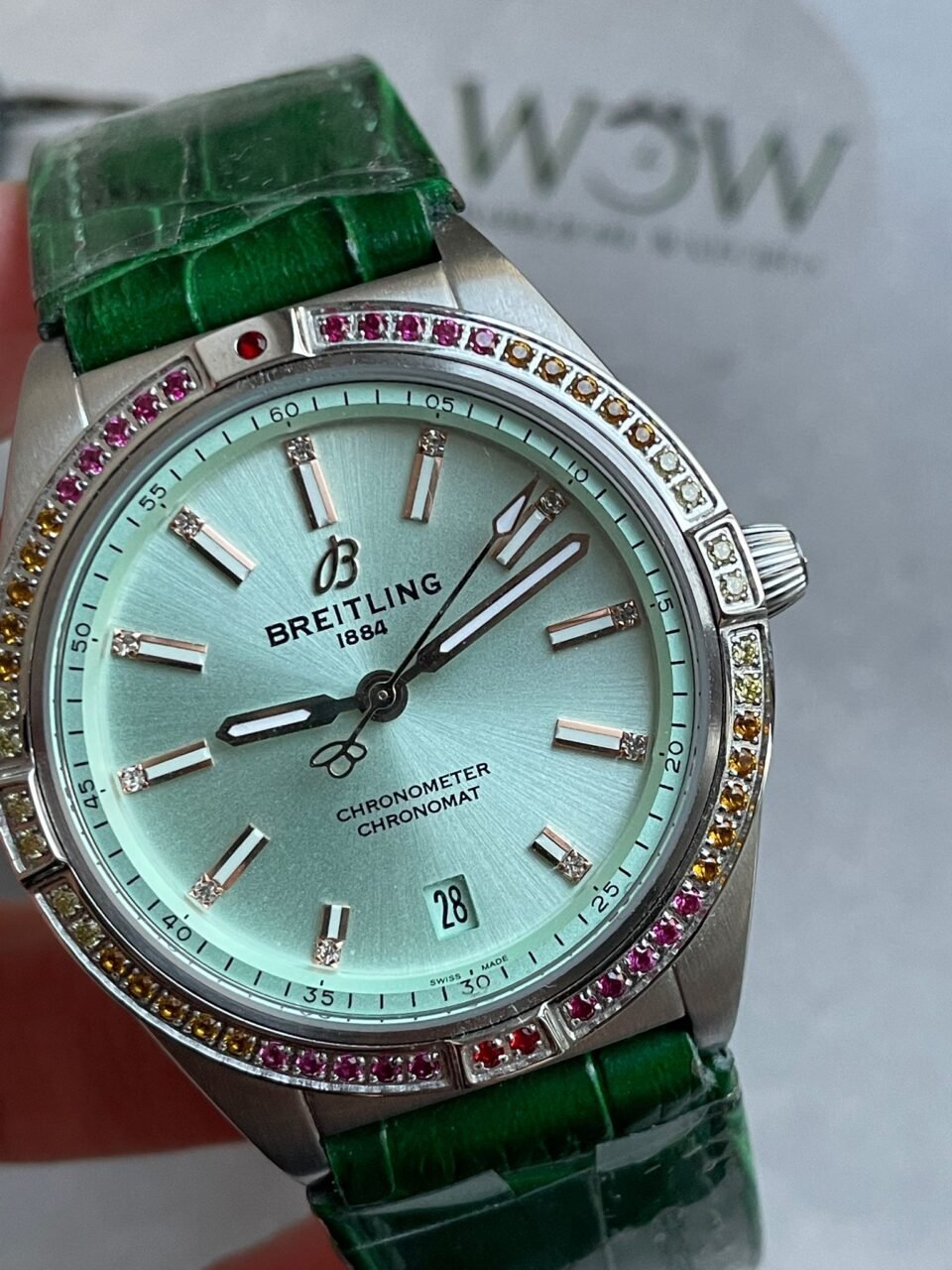 Chronomat 36mm u77310591u1 Green Leather strap Light Green dial GF Factory - Image 4