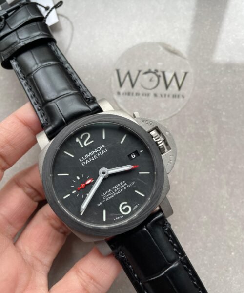 Luminor GMT "Luna Rossa" PAM01096 TI Black Dial Stick on Leather Strap VSF P9010 pam1096