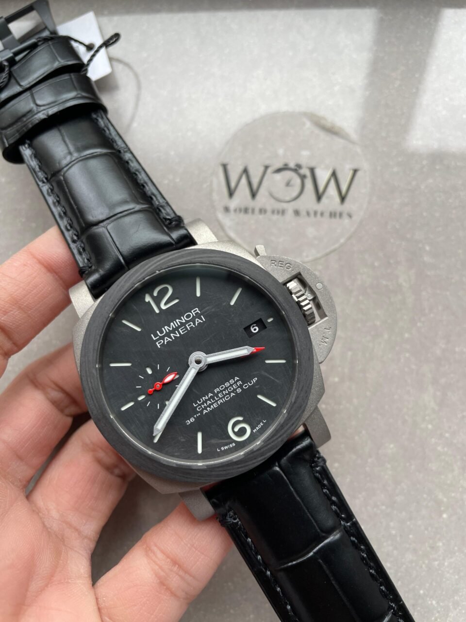 Luminor GMT "Luna Rossa" PAM01096 TI Black Dial Stick on Leather Strap VSF P9010 pam1096