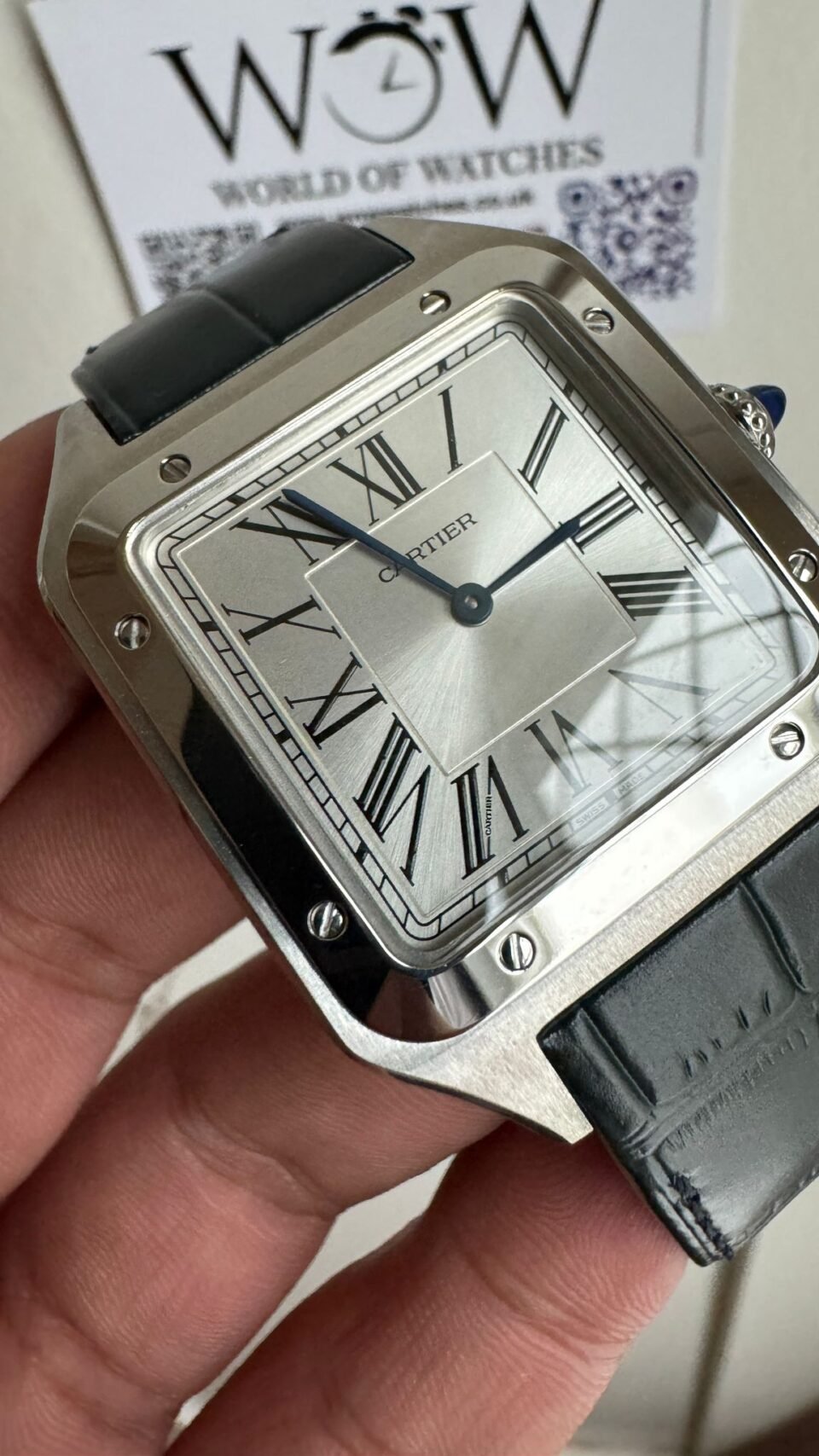 Santos Dumont 31.4mm SS AF 1:1 Best Edition Silver Dial on Black Croco Strap A157 - Image 2