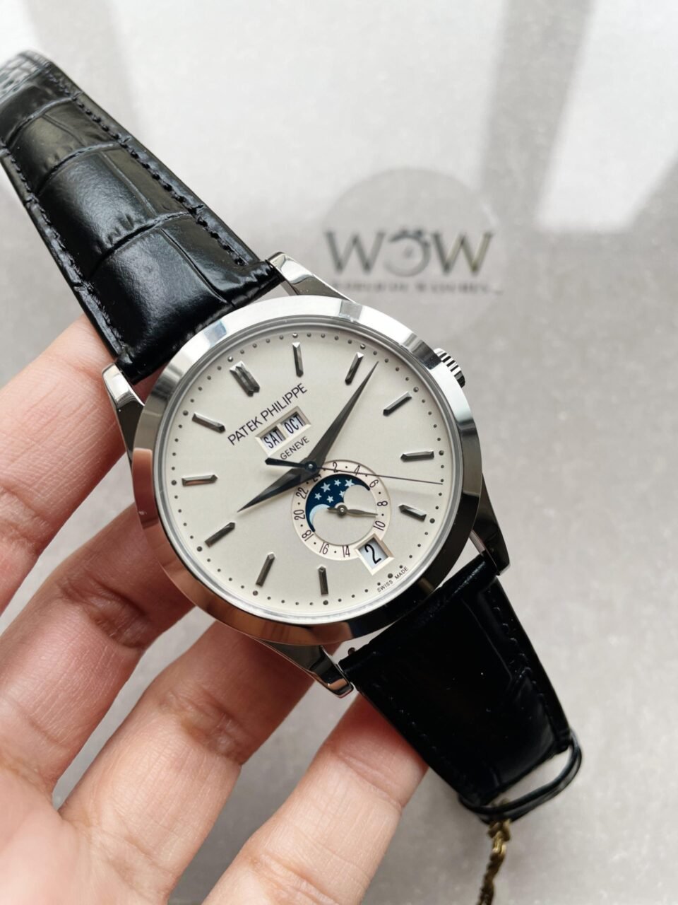 Annual Calendar Moonphase 5396 SS ZF 1:1 Best Edition White/Blue Dial on Black Leather Strap A324