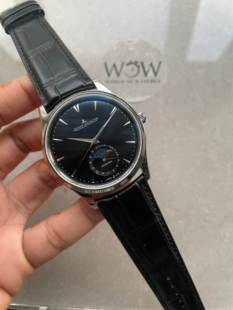 Master Ultra Thin Moon SS Black Dial on Black Leather Strap GF V4 MY9015 - Image 2