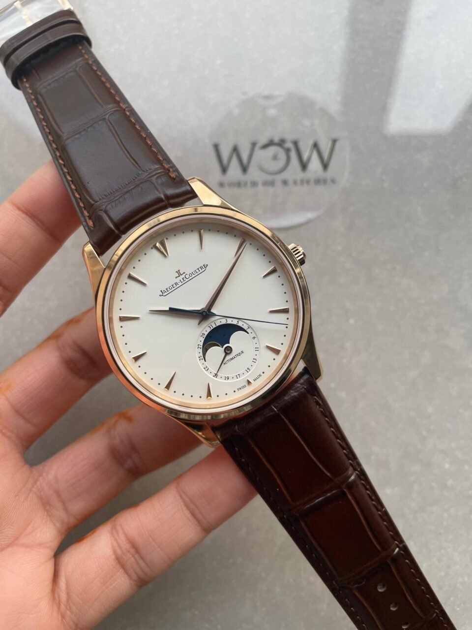 Master Ultra Thin Moon YG SS White Dial on Brown Leather Strap GF V4 MY9015 - Image 2
