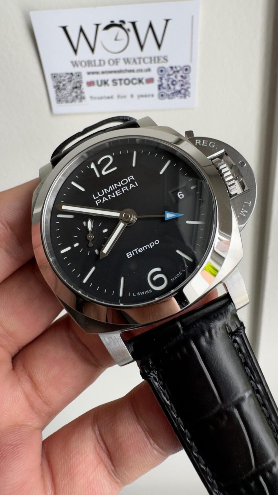 PAM1365 Z GMT SS VSF 1:1 Best Edition Black Dial on Black Leather Strap Asian P900 - Image 3