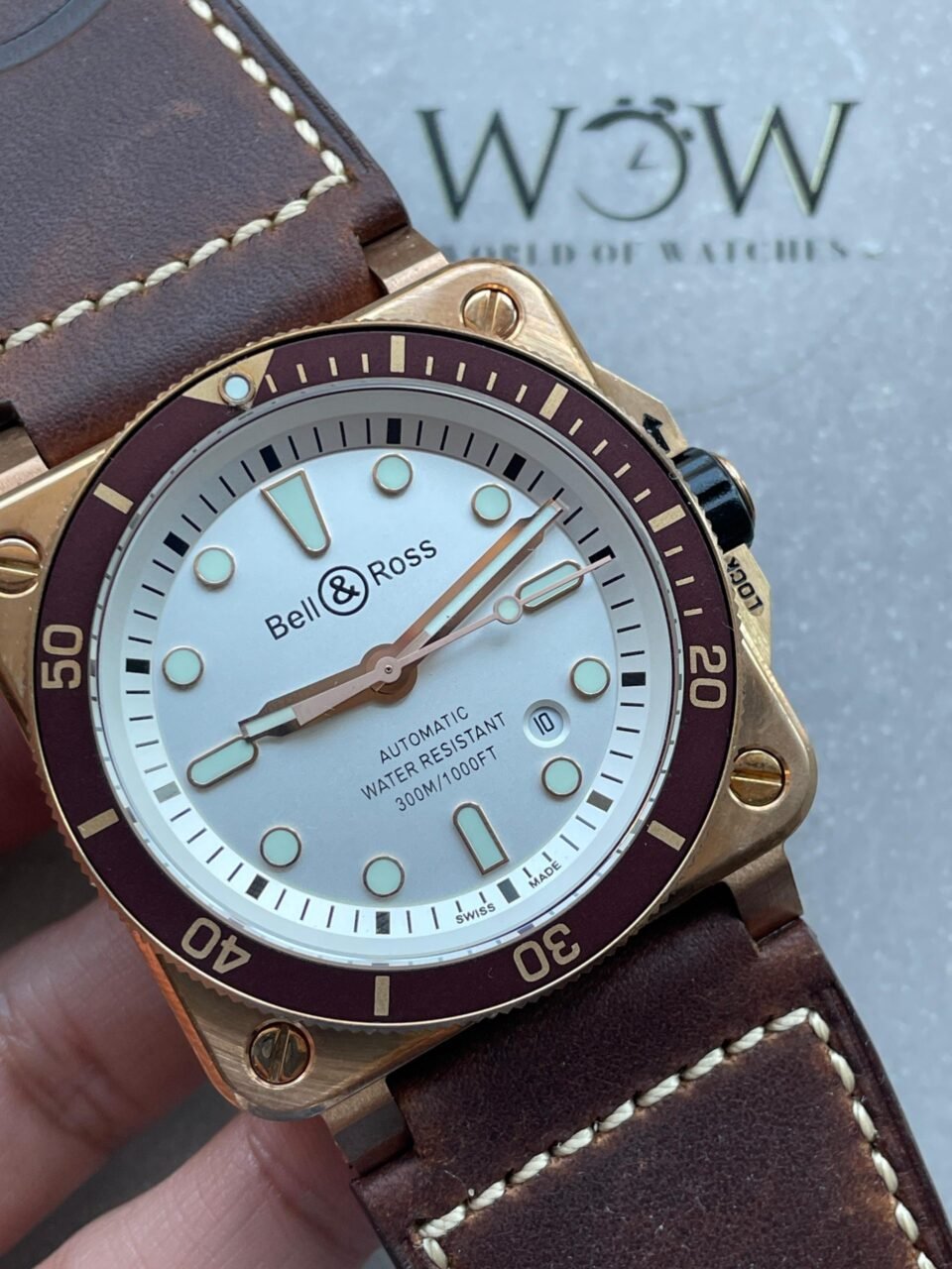 BR03-92 Diver 42mm Bronze BRF White Dial on Leather Strap A2824 - Image 10