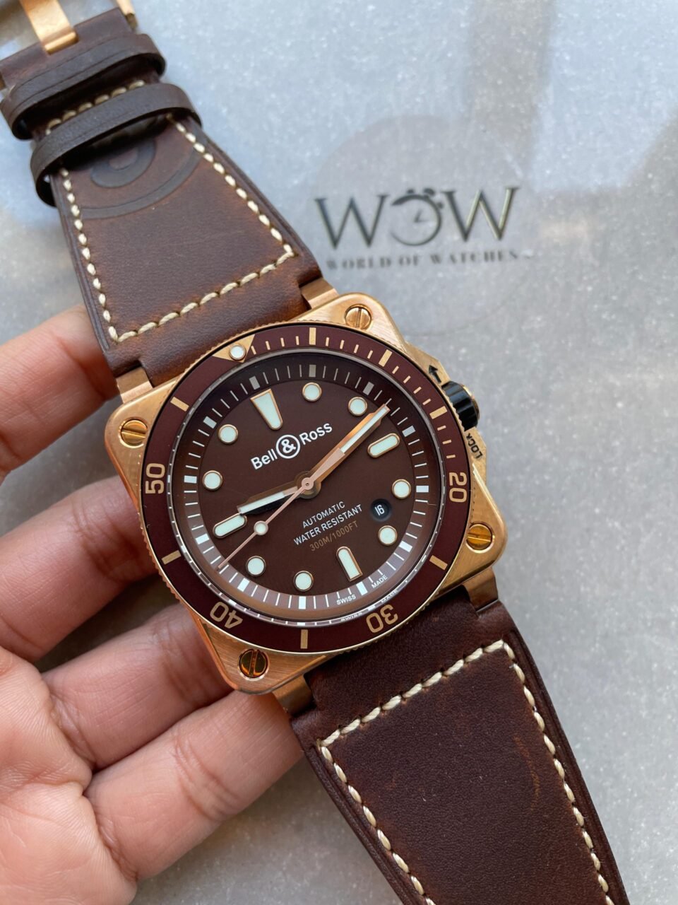 BR03-92 Diver 42mm Bronze BRF Brown Dial on Leather Strap A2824