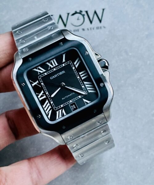 Santos de Cartier 40mm SS GF 1:1 Best Edition Gray Dial Black Bezel on SS Bracelet MIYOTA 9015