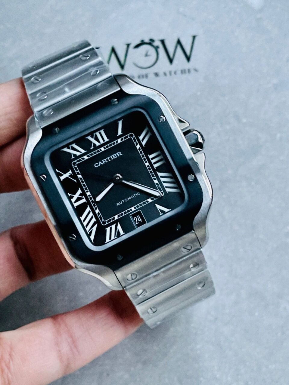 Santos de Cartier 40mm SS GF 1:1 Best Edition Gray Dial Black Bezel on SS Bracelet MIYOTA 9015