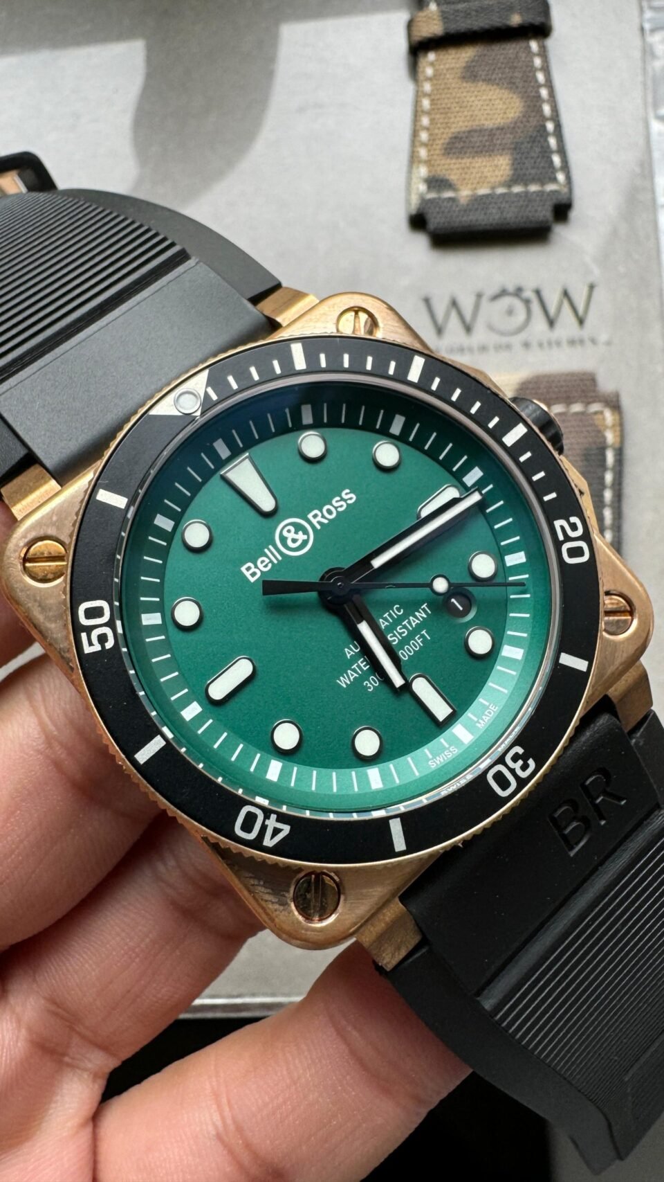 BR 03-92 Diver Ceramic Bezel Bronze B12 1:1 Best Edition Green Dial on Black Rubber Strap MIYOTA 9015 - Image 3