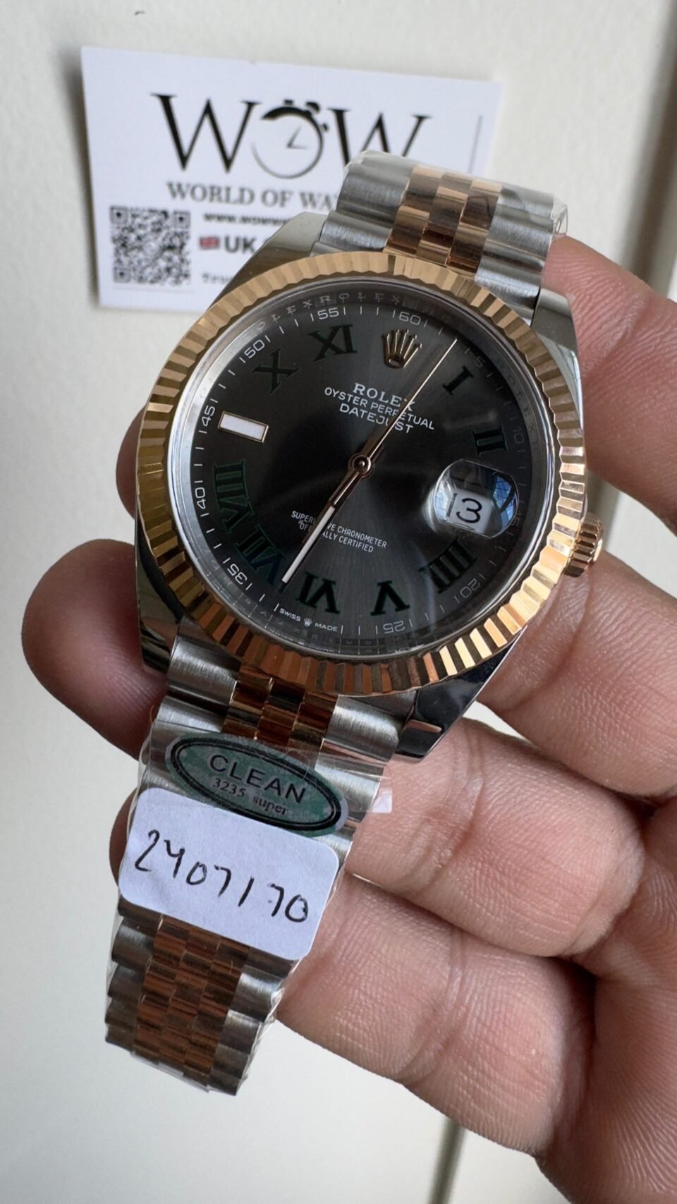 Datejust 41mm 126334 "Wimbledon" 904L RG Fluted Bezel Slate Dial on SS and RG Jubilee Bracelet Clean VR3235 - Image 3