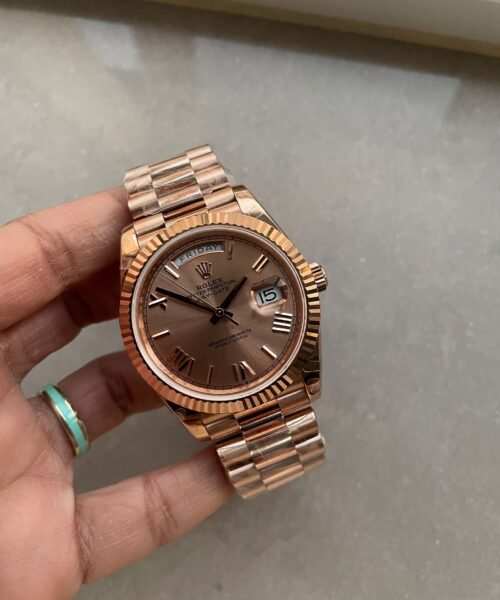 Day-Date 40mm 228235 904L RG Fluted Bezel Rose Gold Dial on RG President Bracelet with Tungsten steel for extra weight GMF