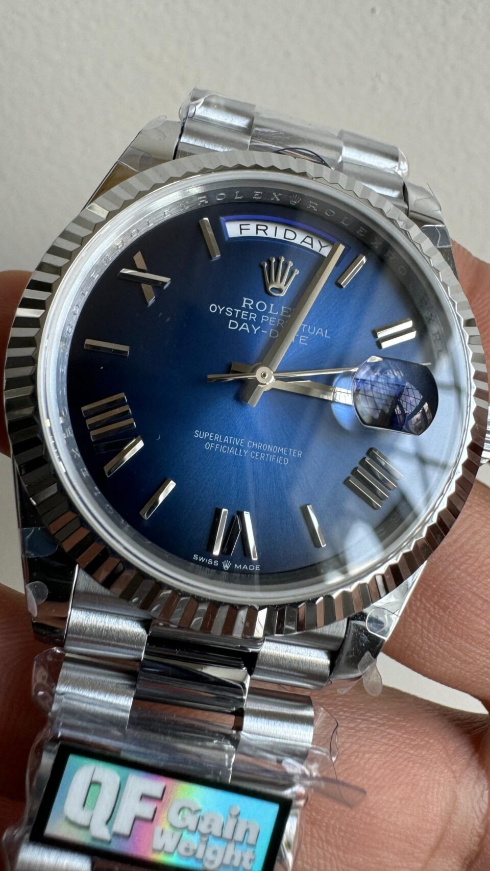 Day Date 228238 40mm 904L SS Bezel QF Gain Weight Blue Dial on SS President Bracelet A2836 - Image 5