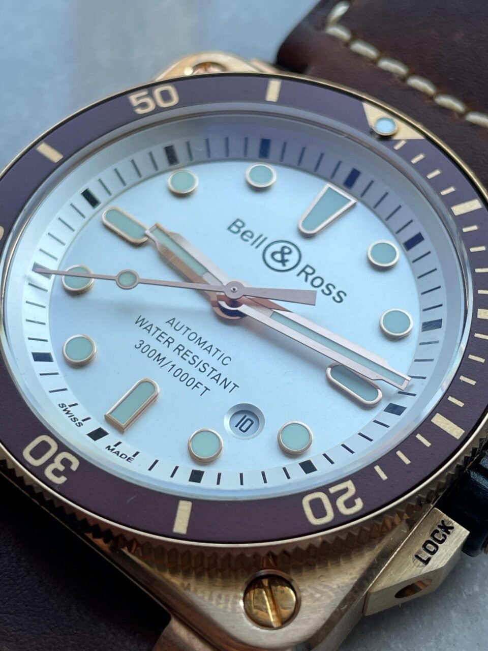 BR03-92 Diver 42mm Bronze BRF White Dial on Leather Strap A2824 - Image 4