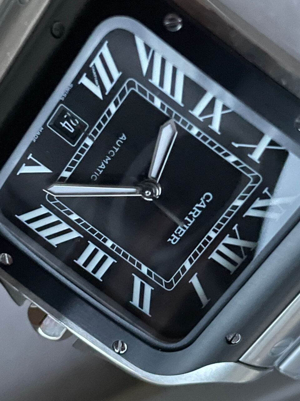 Santos de Cartier 40mm SS GF 1:1 Best Edition Gray Dial Black Bezel on SS Bracelet MIYOTA 9015 - Image 6