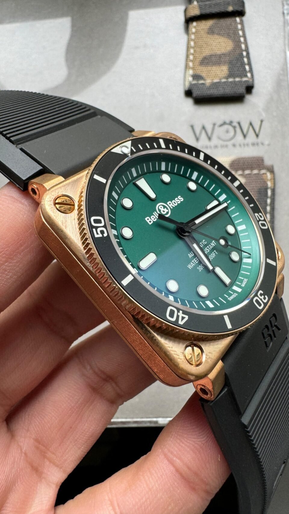 BR 03-92 Diver Ceramic Bezel Bronze B12 1:1 Best Edition Green Dial on Black Rubber Strap MIYOTA 9015 - Image 5