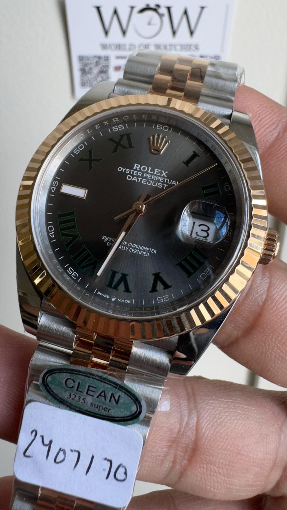 Datejust 41mm 126334 "Wimbledon" 904L RG Fluted Bezel Slate Dial on SS and RG Jubilee Bracelet Clean VR3235 - Image 4