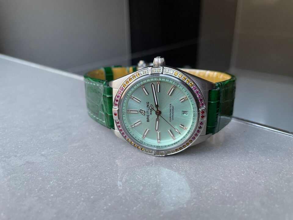 Chronomat 36mm u77310591u1 Green Leather strap Light Green dial GF Factory - Image 6
