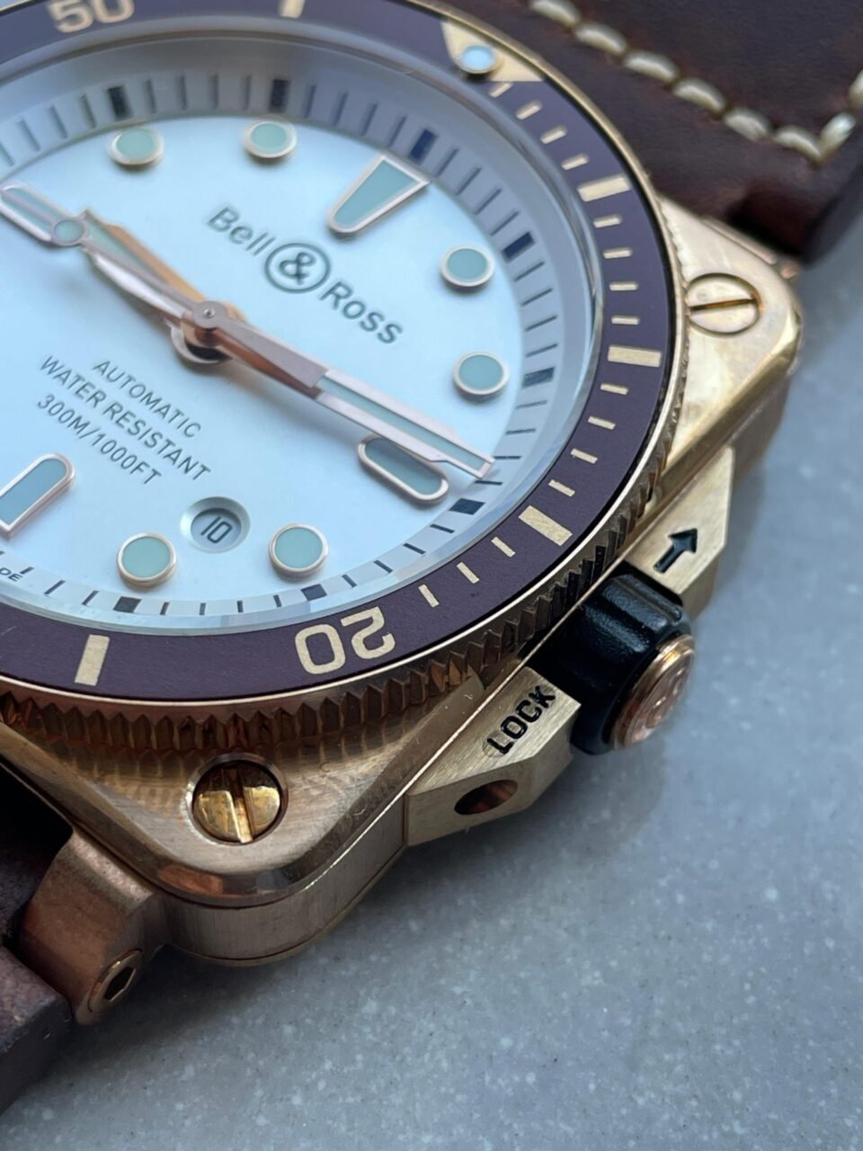 BR03-92 Diver 42mm Bronze BRF White Dial on Leather Strap A2824 - Image 5